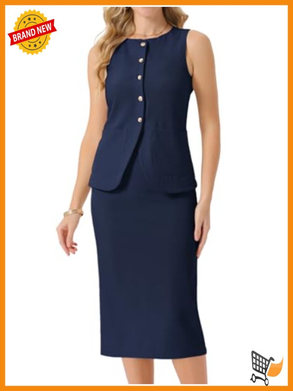 Women's 2 Piece Skirt Set Sleeveless Vest Blazer and Pencil Skirt